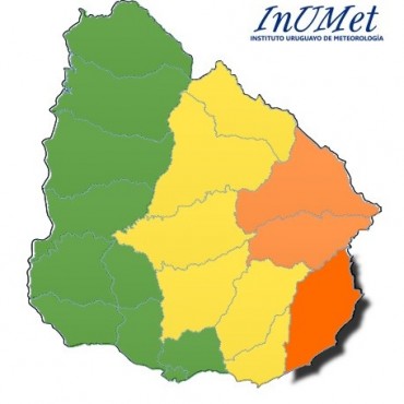 Rocha: rige alerta naranja por lluvias copiosas y tormentas fuertes