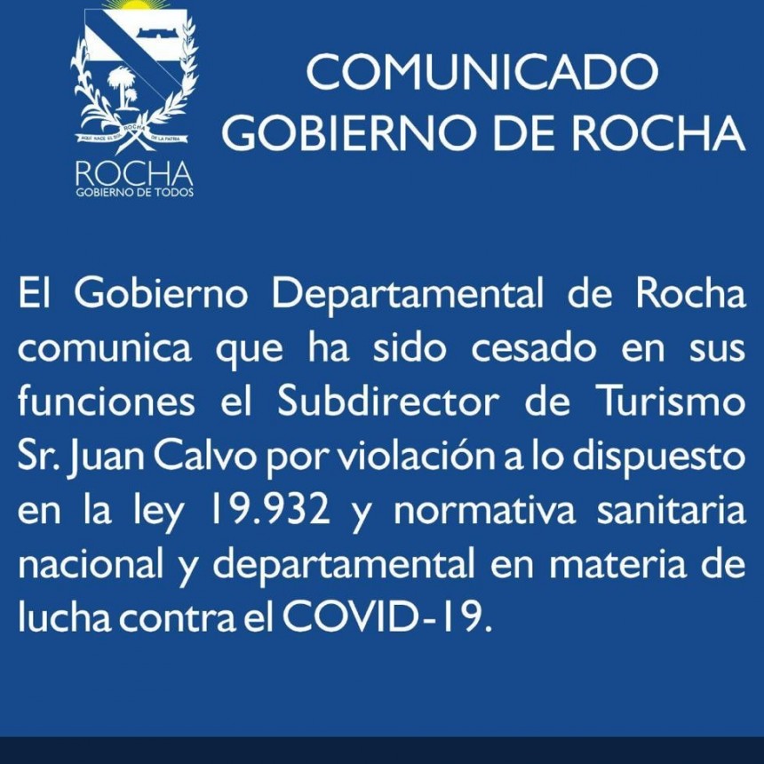 Cesan al subdirector de turismo de Rocha