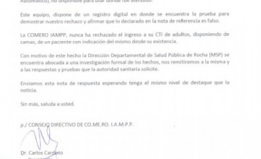 El presidente de COMERO dice que el CTI no rechazó al paciente