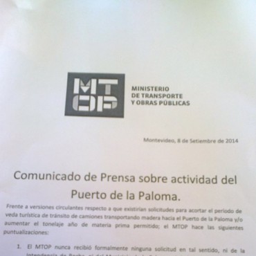 EL MINISTERIO RECHAZA LOS DICHOS DE CÁNEPA SOBRE PUERTO DE LA PALOMA