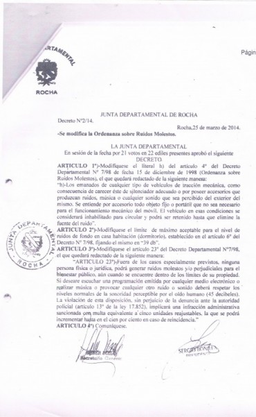 LA INTENDENCIA ENVIÓ COMUNICADO SOBRE NORMATIVA POR RUIDOS MOLESTOS