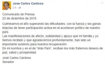 José Carlos Cardoso agradeció los mensajes a través de las redes