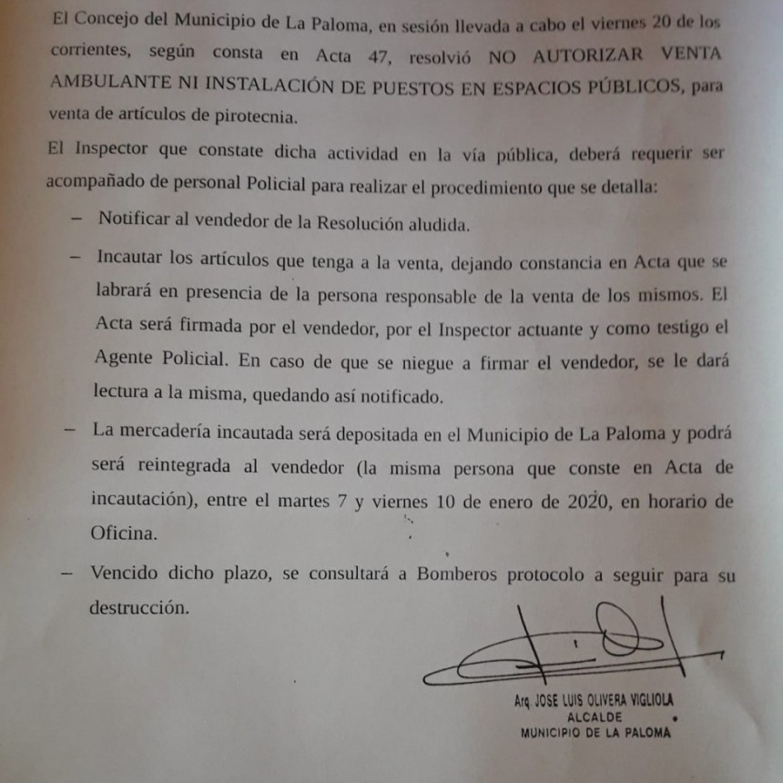 Pirotecnia cero: el Municipio resolvió no autorizar la venta ambulante ni la instalación de puestos